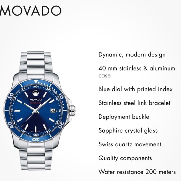 MOVADO BLUE. SERIES 800 Battery. Never used. New . - Picture 5 of 9
